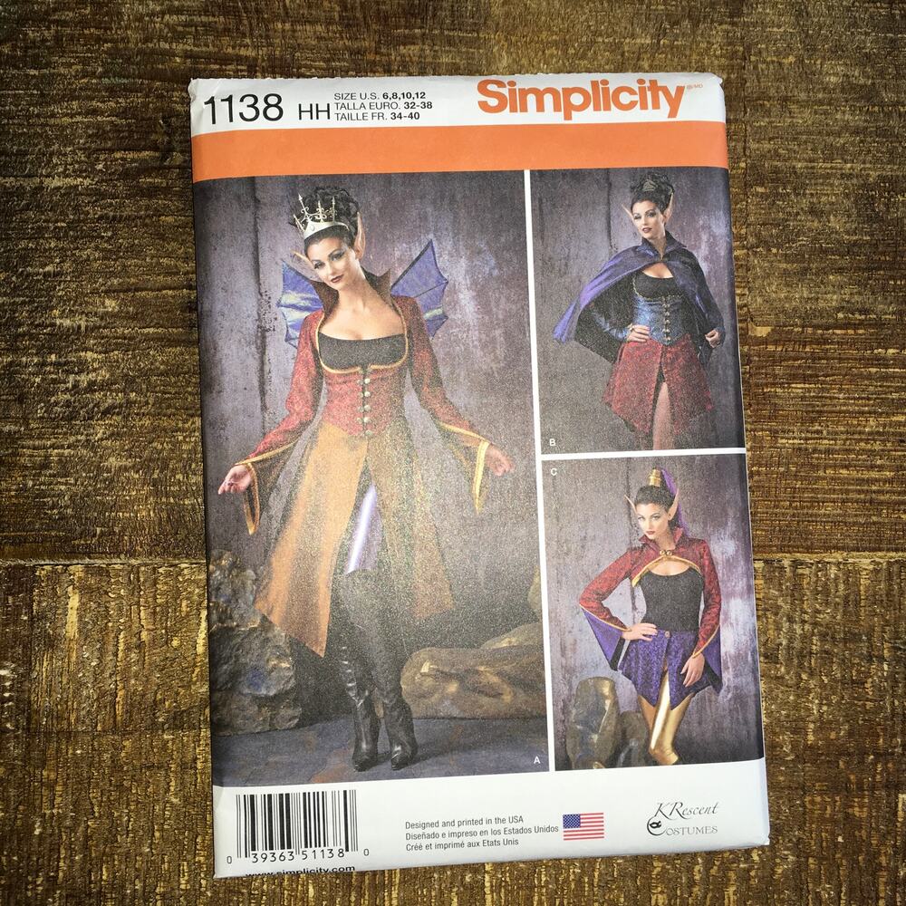 Simplcity Sewing Pattern 1138 Fairy Elven Goth Fantasy Cosplay Wings 6-12 UNCUT